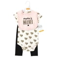 thumbnail image 2 of Hudson Baby Infant Girl Cotton Bodysuit, Pant and Bib Set, Leopard Hearts, 6-9 Months, 2 of 5