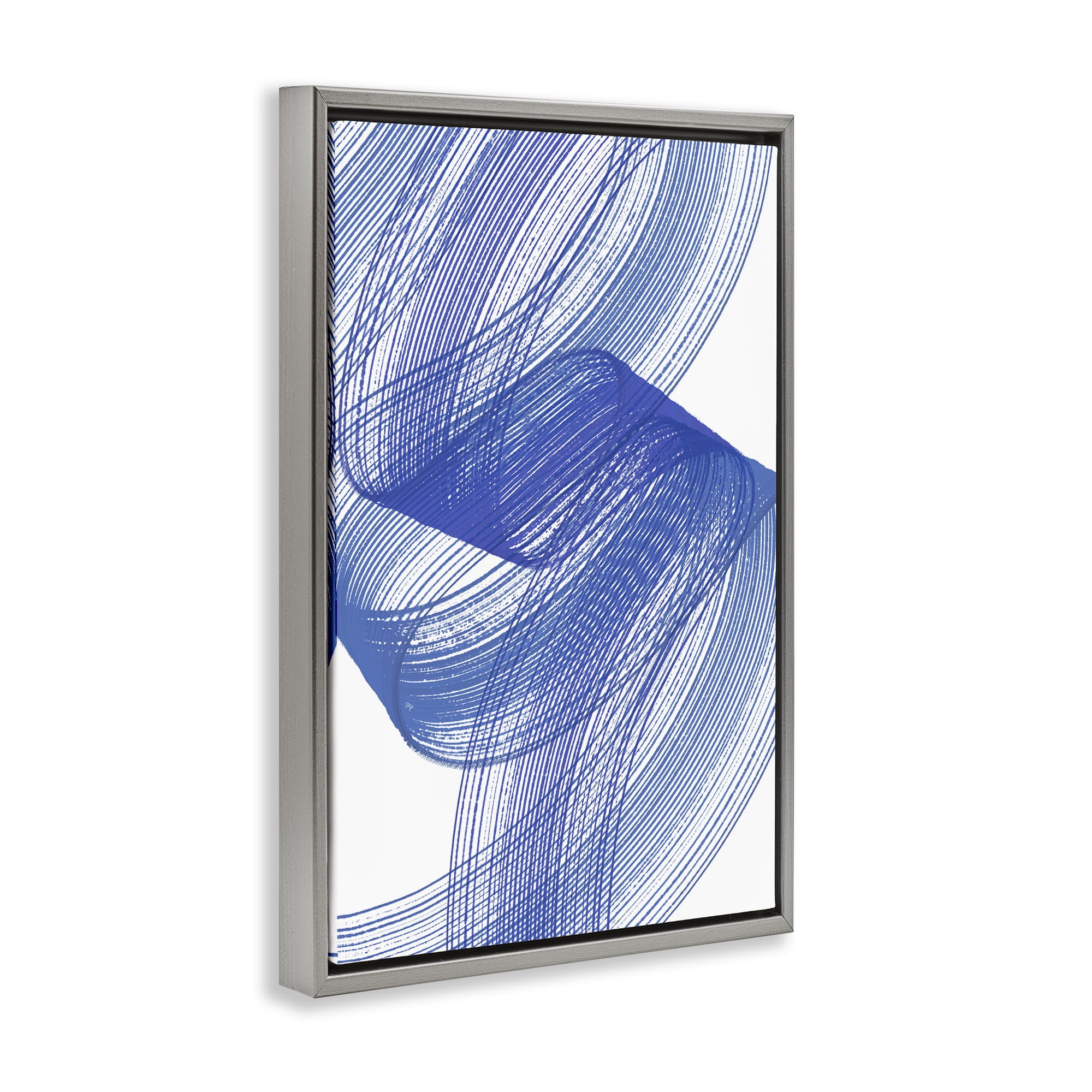 Stupell Industries Blue Lines Flowing In Motion Gray Framed Floater Canvas Wall Art, design by Martina Pavlova