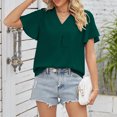 thumbnail image 3 of Camisetas de manga corta con cuello en V para mujer, camisetas informales plisadas de Color puro a la moda para mujer, camisetas de verano para viajes diarios, oficina, verde oscuro M, 3 of 6