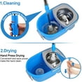 thumbnail image 4 of Spin Mop and Bucket with Wringer Set, 3 Washable Microfiber Pads Included for Floor Cleaning, Adjustable Stainless Steel Handle, Easy Moving with Wheels, Blue, 4 of 7