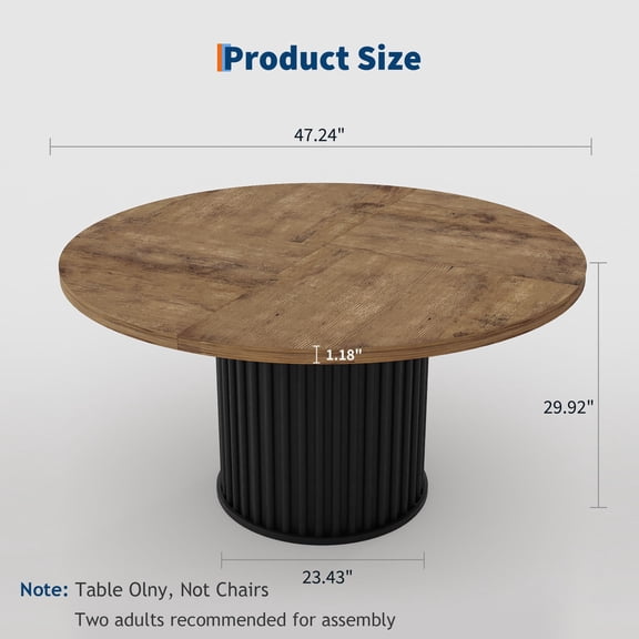 47 Inch Round Dining Table for 4-6 People, Waveform Metal Pedestal Base Kitchen Table, Farmhouse Circle Dining Table
