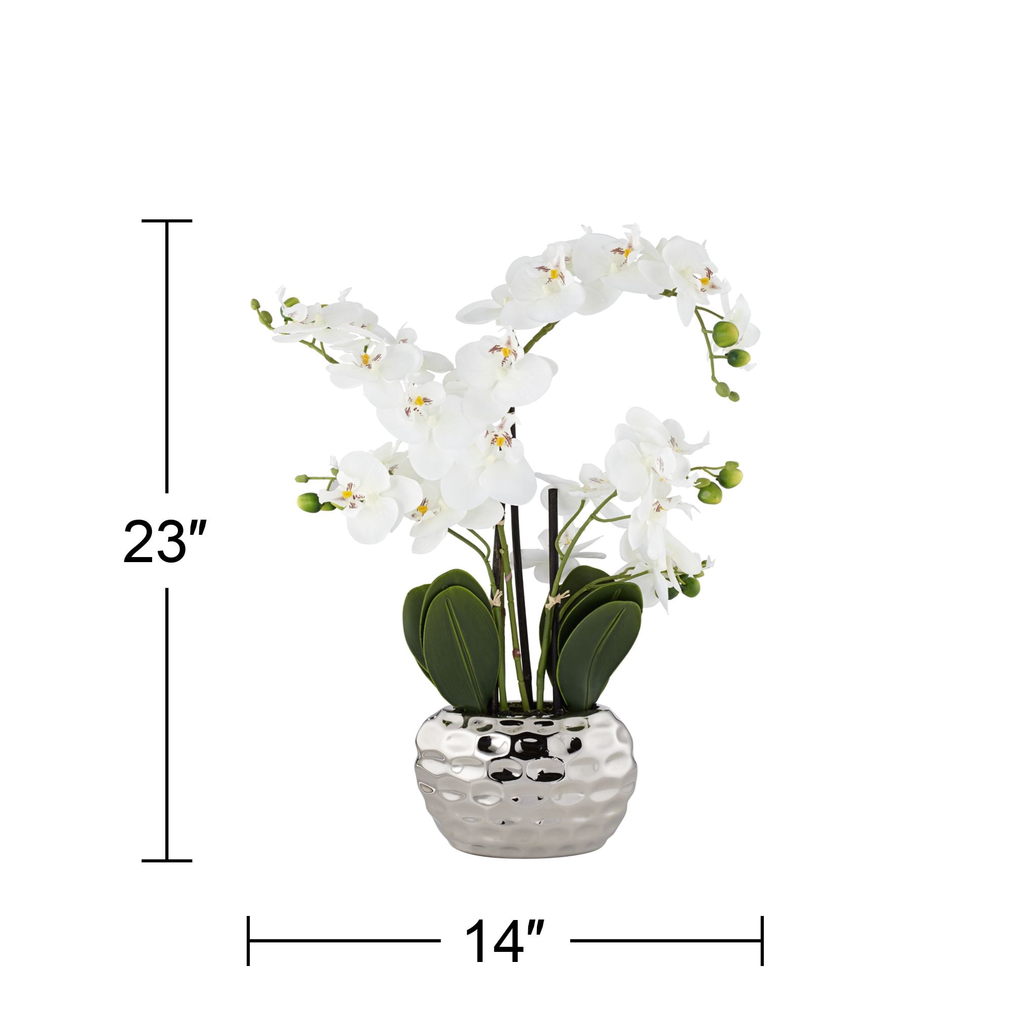 Dahlia Studios Potted Faux Artificial Flowers Realistic White Phalaenopsis Orchid in Silver Pot Home Decoration Office 23" High