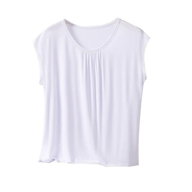 Yuyuzo Hauts de Pyjama pour Femmes Grande Taille, Chandails à Manches Cap, Col Ras du Cou, Haut Plissé de Base Superposé, Doux et Confortable, Tenue de Détente