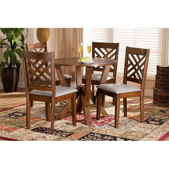 Baxton Studio Elise Modern and Contemporary Grey Fabric Upholstered and Walnut Brown Finished Wood 5-Piece Dining Set