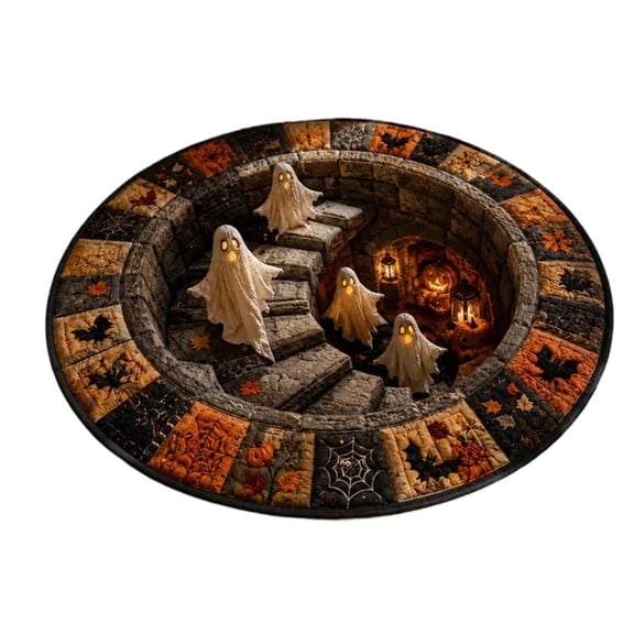 3D Haunted Staircase Round Rug – Optical Illusionses Halloween Area Mat with Non-Slip Backing, Spooky Vortex Floor Carpet for Entryway Living Room Bedroom, Gothic Home Decor