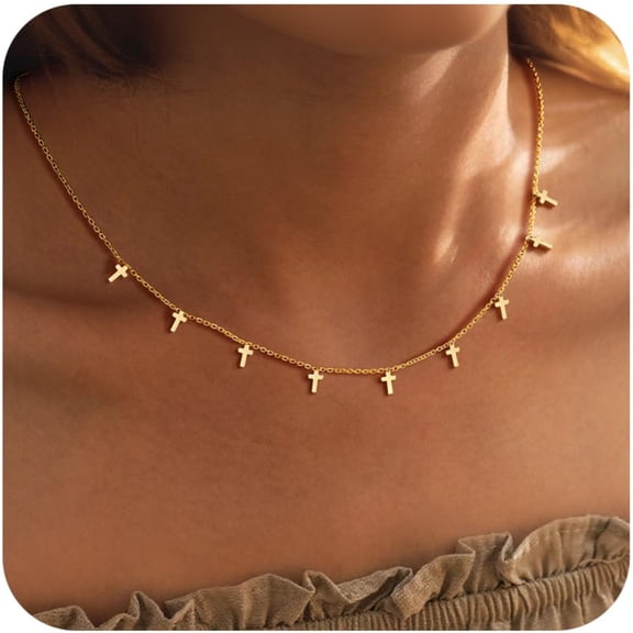 Turandoss Cross Necklace for Women Dainty Tiny Cross Pendant Choker 14K Gold Plated Trendy Religious Jewelry Teacher Appreciation Mothers Day Graduation Gifts for Her Mom Teen Wife Ideas