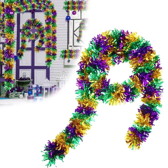 Green Gold Shiny Garland Streamer 10ft Metallic Fringe for Mardi Gras Halloween Home Party Decor Includes 1 Piece