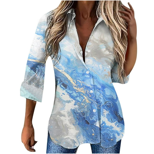 Chemise Boutonnée pour Femmes à Col, Manches Longues, Blouse Tendance à Imprimé Floral, Décontractée et Ample, Tunique d'Automne pour Sorties