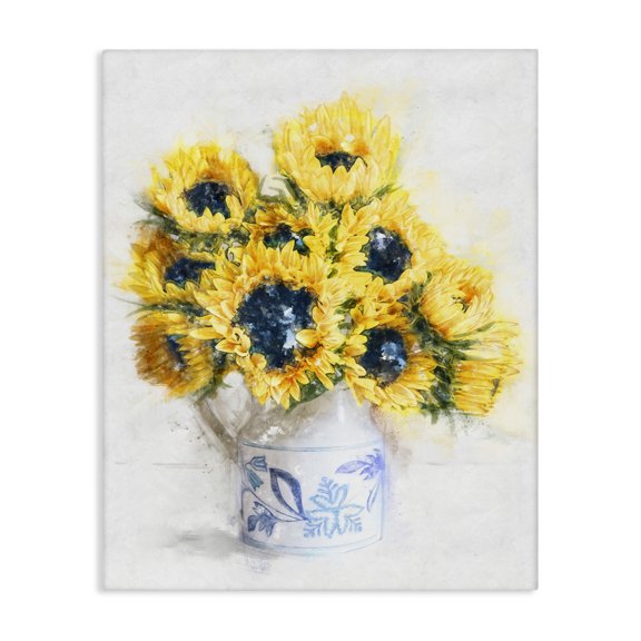 Stupell Industries French Country Country Inspired Sunflower Bouquet Blue Pattern Vase Canvas Art, 16 x 20, by Ziwei Li
