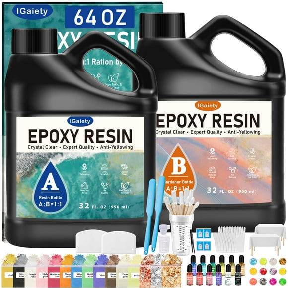 IGaiety Epoxy Resin, 64 OZ Epoxy Resin Kit, Fast Curing Clear Resin Epoxy Casting and Coating Epoxy Kit No Yellowing Resin High Gloss Craft Resin for Wood Table Top, DIY Art Craft