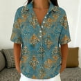 thumbnail image 6 of ClodeEU Women's Collared Print Short Sleeve V Neck Blouse,Casual Loose Fit Top Army Green,Women's Plus XXXL, 6 of 8