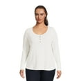 Terry & Sky Women’s Plus Size Long Sleeve Henley Waffle Tee 2 Pack
