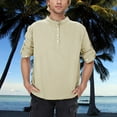 thumbnail image 2 of Zshosam Mens Casual Long Sleeve Henleys T-Shirt Single Button Placket Plain v Neck Shirts(Khaki,XL), 2 of 9