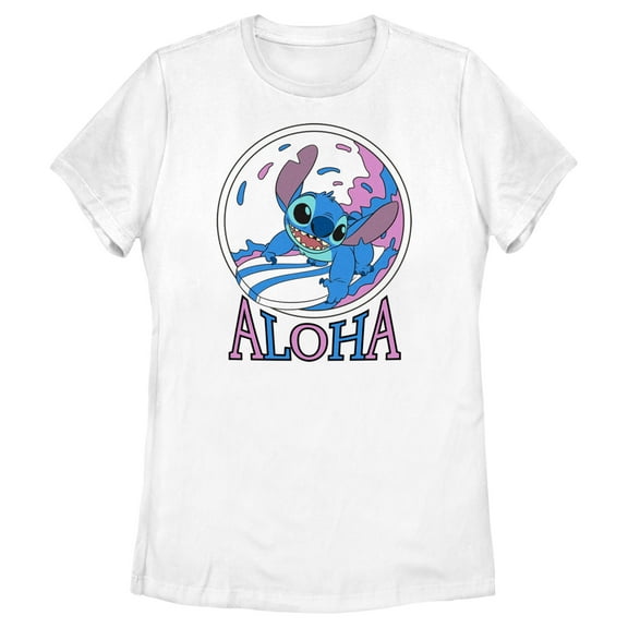 Women's Lilo & Stitch Pink and Blue Aloha Graphic Tee White 2X Large