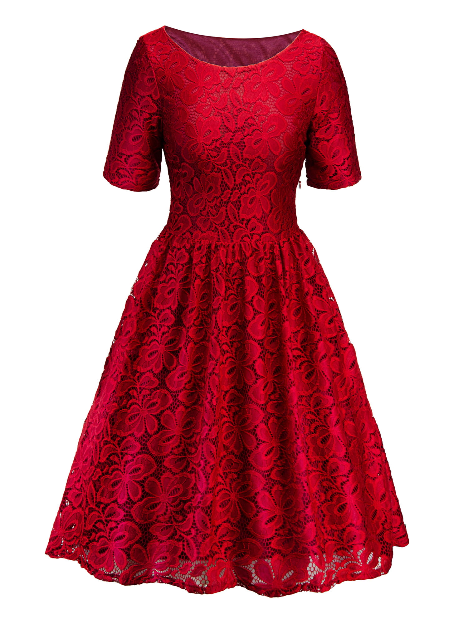 Ever-Beauty Womens Off Shoulder Vintage Floral Lace Cocktail Party Dress 1950s Style Swing Dress