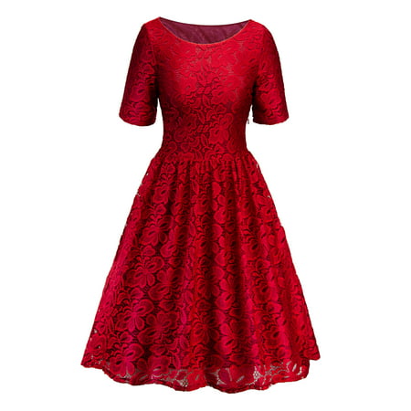 Lace Dresses for Women Vintage Floral Evening Rockabilly Cocktail Skater Party Prom Ball Gown Summer Short Sleeve