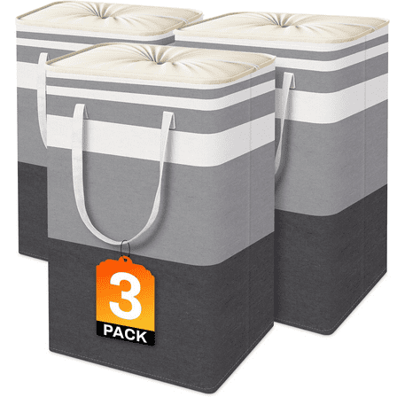 3-Pack Laundry Basket Set, 75L Freestanding Waterproof Collapsible Cotton Large Clothes Laundry Hamper with Handles
