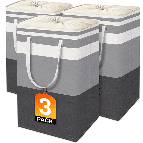 3-Pack Laundry Basket Set, 75L Freestanding Waterproof Collapsible Cotton Large Clothes Laundry Hamper with Handles