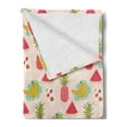 thumbnail image 2 of Tropical Soft Flannel Fleece Blanket, Colorful Juicy Summer Fruits Pattern as Banana Pineapple and a Slice of Watermelon, Cozy Plush for Indoor and Outdoor Use, 60" x 80", Multicolor, by Ambesonne, 2 of 5