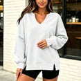thumbnail image 5 of thefmos Women's Deep V Neck Long Sleeve Sweatshirt Side Slit Plus Size Solid Color Casual Fashion Pullover Fall Winter Clothes, White M, 5 of 6