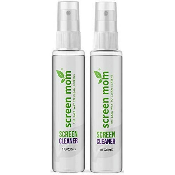 Screen Mom 1oz Screen Cleaner Spray 2 Pack - for Laptop, Computer Monitor, Phone Cleaner, iPad, Eyeglass, LED, LCD, TV - Includes 2 1oz Spray and 2 Purple Cleaning Cloths
