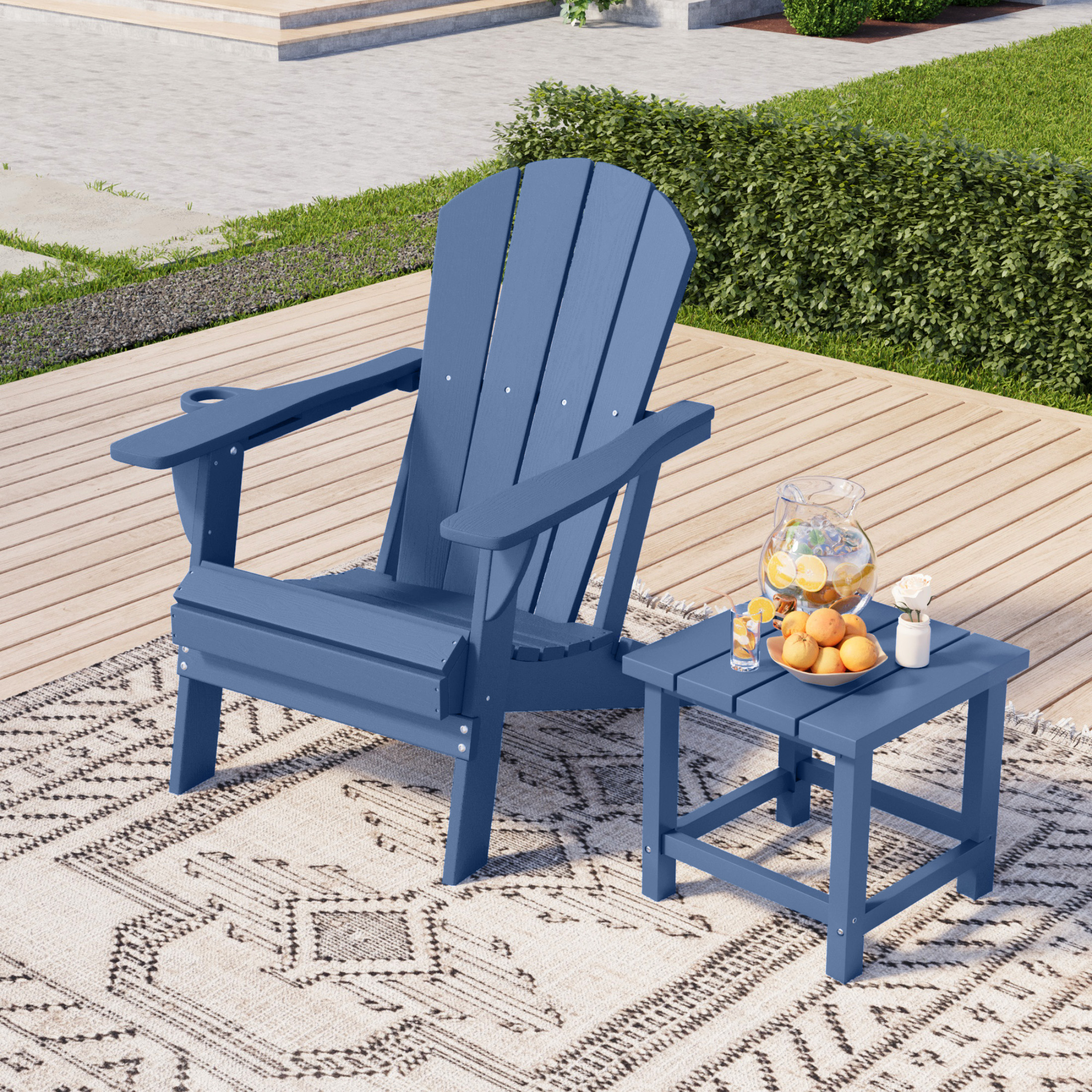 AreShark Adirondack Chair,HDPE All-Weather Patio Chairs Outdoor with Cup Holder, Lawn Chair with Weather Resistant for Outside Deck Lawn Garden, Weight Capacity Up to 380 Lbs –Navy