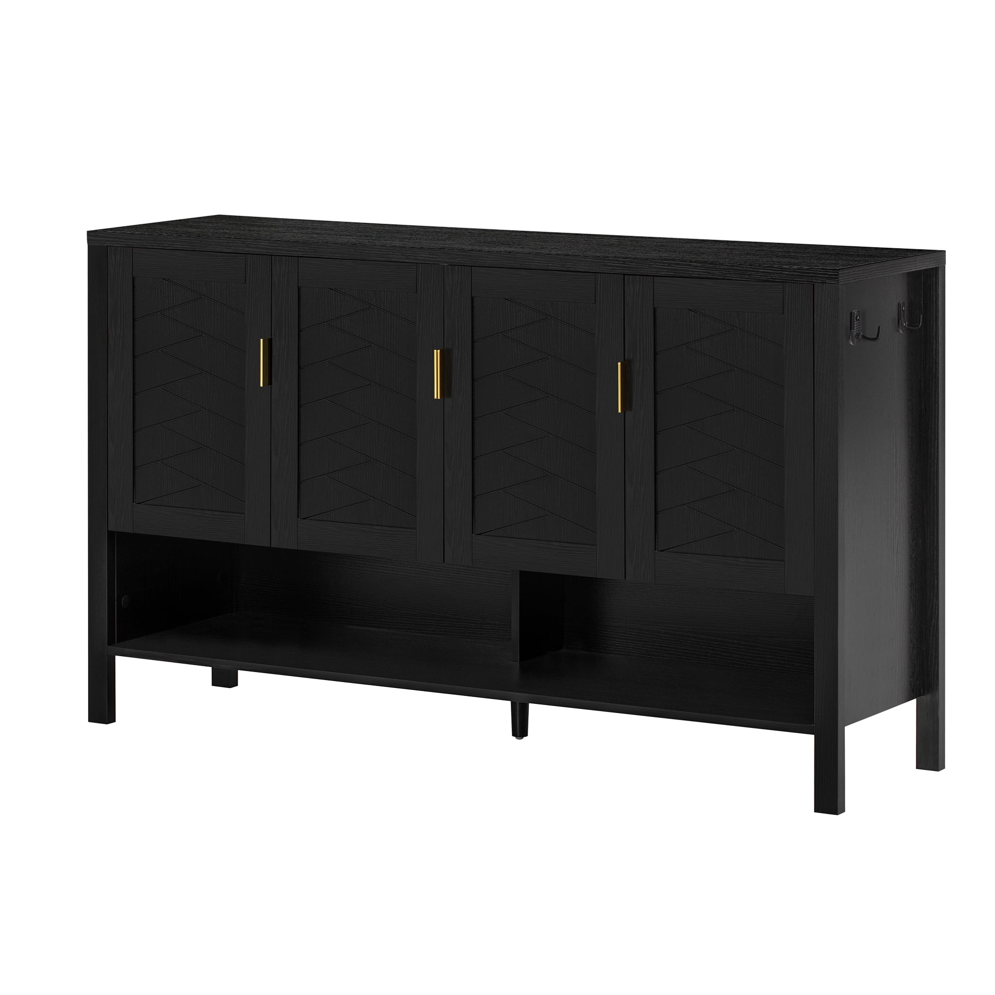 55.1" Storage Sideboard with 4-Doors, Buffet with Open Shelf and 2-Tiers Adjustable Shelves, Modern Cabinet with Double Hooks,Suitable for Living Room, Hallway, Dining, Office
