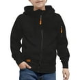 thumbnail image 2 of Loopsun Boys Hooded Sweatshirt Jackets, Boys Solid Hooded Zip Sweatshirt Long Sleeve Casual Outerwear with Pockets Black, 4-5 Years, 2 of 5