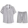 thumbnail image 1 of Conjunto casual de blusa y pantalones de playa de manga corta con estampado de rayas y botones de cobertura para hombres Pompotops  oipoqjl35489, 1 of 3