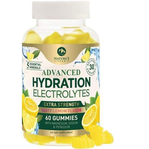 Hydration Electrolyte Gummies - Daily Liquid Replenisher Gummy - Electrolyte Multiplier with Minerals, Potassium & Real Salt - Vegan, Non-GMO - Tasty Lemon Flavor Hydration Electrolytes - 60 Gummies