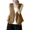 thumbnail image 2 of Endives Womens Cotton Linen Vest Casual Vest Top Outerwear Vest Stylish Short Vest Top Summer Khaki, 2 of 5