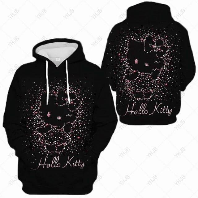 Hello Kitty Chandail à Capuchon à Imprimé pour Femmes avec Poche, Sweat de Rue Style Hip Hop en Polaire, Vêtements Confortables Tout-Aller