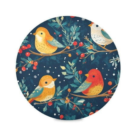 

Round Plate Mat 15.4x15.4 Inchesx6 Placemat Table Mat Kitchen Mat Coffee Mat Fabric Thick Strong Wear-Resistant Heat Resistance Colorful Christmas Birds