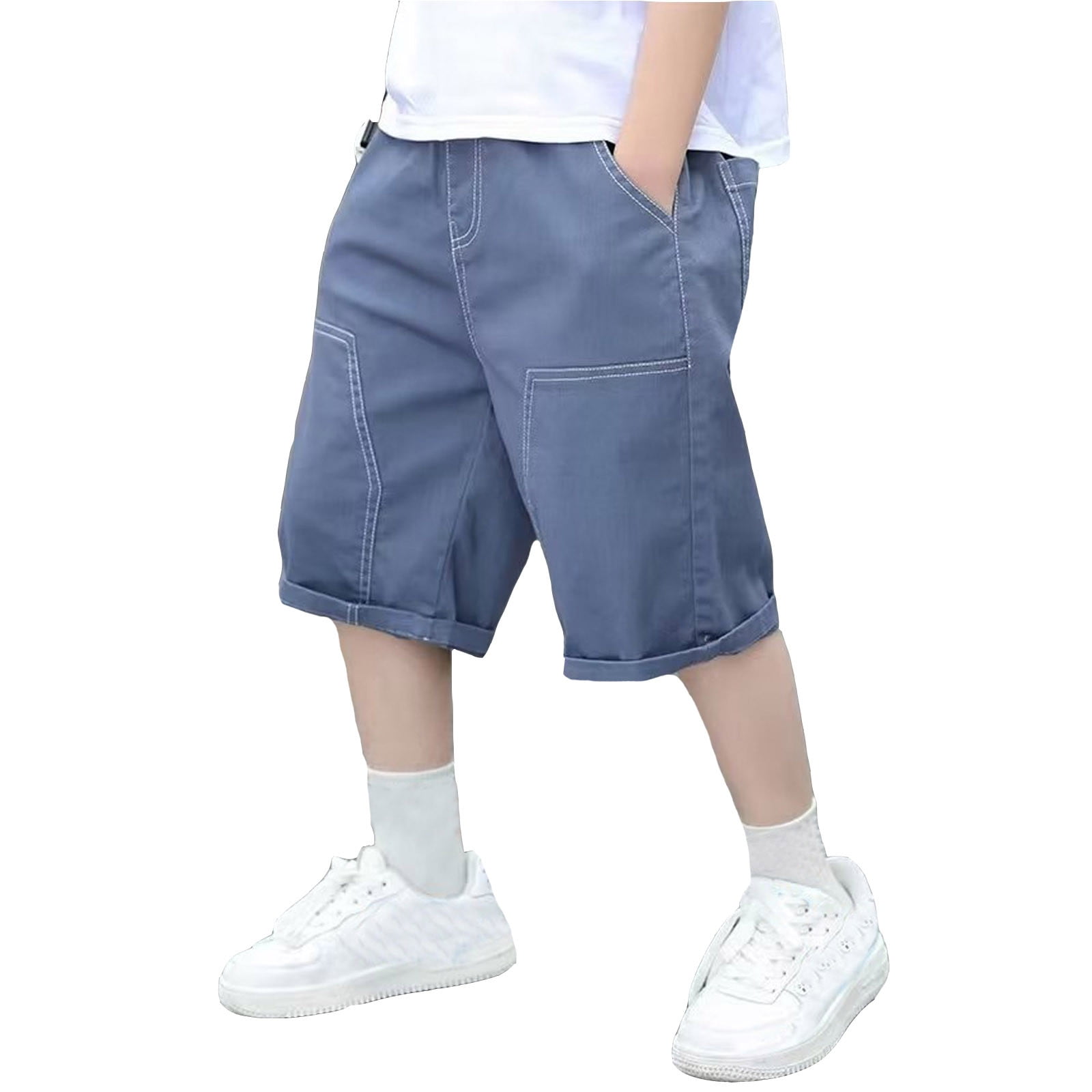 Kiijoy Little Boys Denim Shorts Casual Stretch Loose Straight Leg Jean Shorts Sizes 4-14