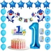 Baby Shark 1st Birthday Decoration for Boys | Blue Baby Shark Birthday Banner Balloon Cake Topper for Party Supply