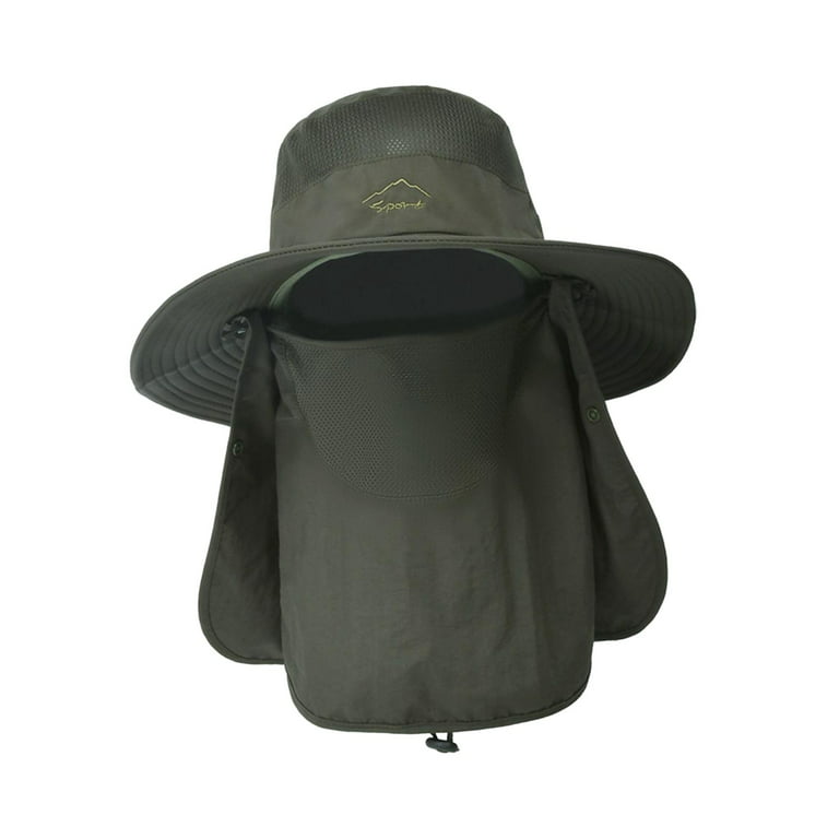 Baosity Sun Hats Neck Cover and Mesh Breathable Bucket Hat with Strings Fishing Hats Men Sun Protection Sombrero Hats for Climbing Fishing Dark Green