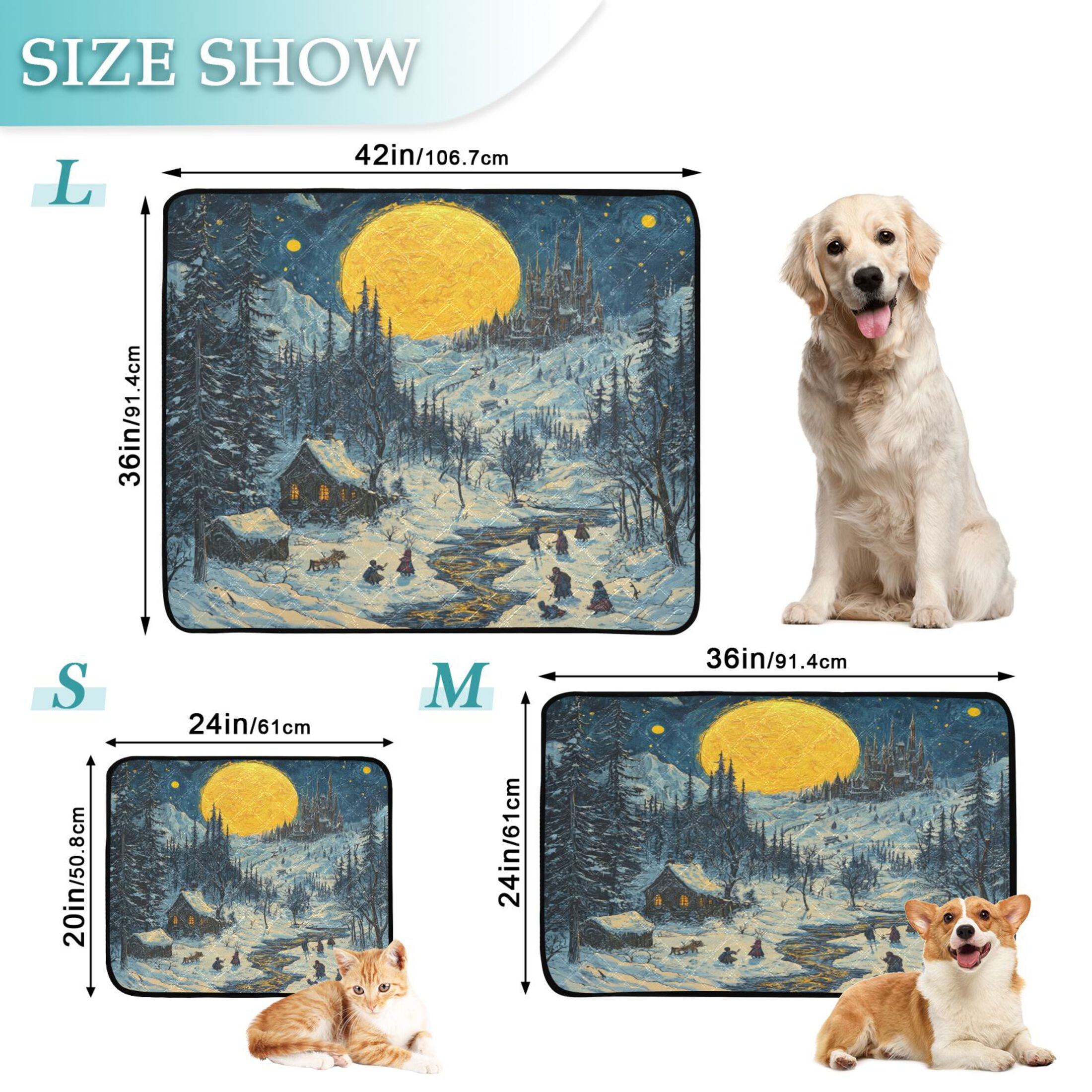 Qxltty Winter Village View Cat litter Pads Pet Set of 3 Diaper Mats Center Anti-leakage Layer Absorbent Soft and Comfortable