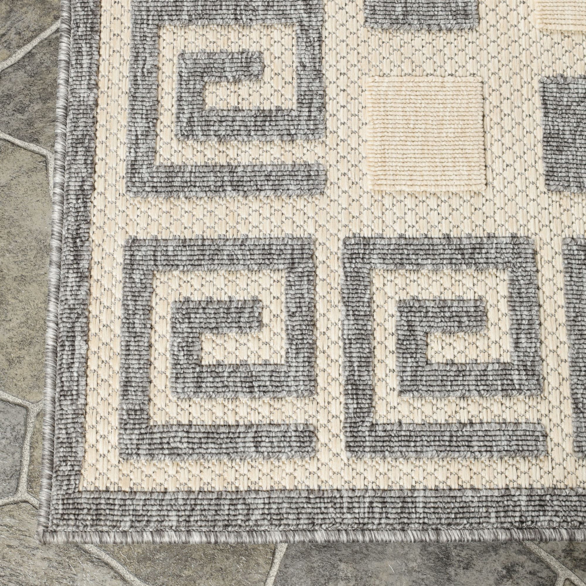 Superior Nila Greek Key Indoor Outdoor Area Rug, 6' x 8' 10", Cream