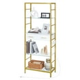 thumbnail image 3 of HOOBRO 5-Tier Bookshelf with Drawer, Tall Bookcase with Charging Station, Standing Storage Shelf with Metal Frame and Tempered Glass, for Living Room, Bedroom, Gold DW65USJ01, 3 of 10