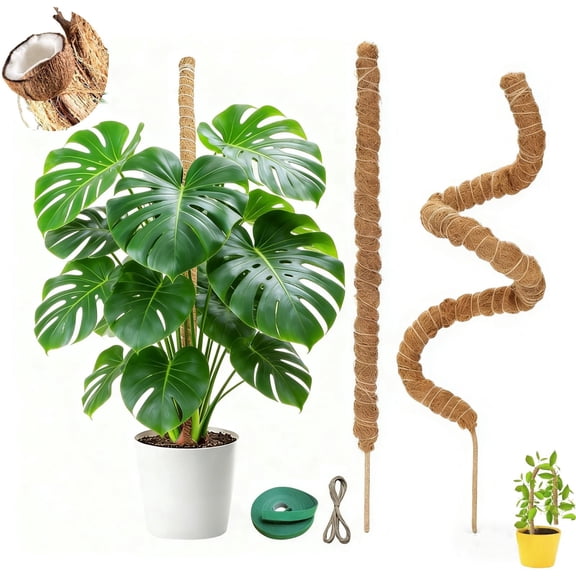 2 Pack 28 Inch Bendable Moss Poles for Monstera, 7mm Aluminum Core Coco Coir Plant Support Stakes, Tall Climbing Indoor Plant Sticks for Houseplant Pot Accessories