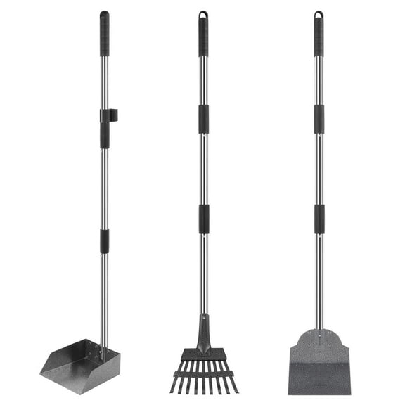 Dog Pooper Scooper Tray Shovel & Rake Kit,Heavy Duty Dog Poop Scooper with Adjustable Metal Long Handle,Portable Large Dog Poop Picker Upper,Walks,Grass & Garden Leaves