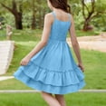 thumbnail image 6 of BCSIOAOI Toddler Girls Dress,Sleeveless Tiered Ruffle Hem Solid Casual Summer Dress Blue 4-5t, 6 of 8