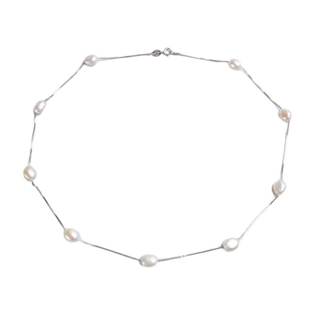 Collar de perlas de plata Qarigey Gargantilla Portátil de Moda Color Sólido Blanco 45cm