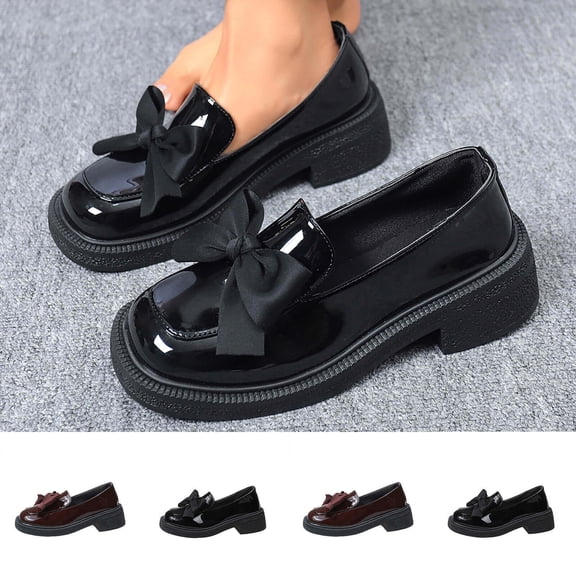 Miluxas Women's Leather Platform Loafers with Bow - Chunky Trendy Slip-On Dress Shoes for Work & Casual Wear Brown 7.5(40)
