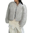 thumbnail image 2 of Miluxas Women's Winter Coats Fleece Cropped Jacket Faux Plush Long Sleeve Shaggy Warm Outerwear Casual Clothes White XL(XL), 2 of 5