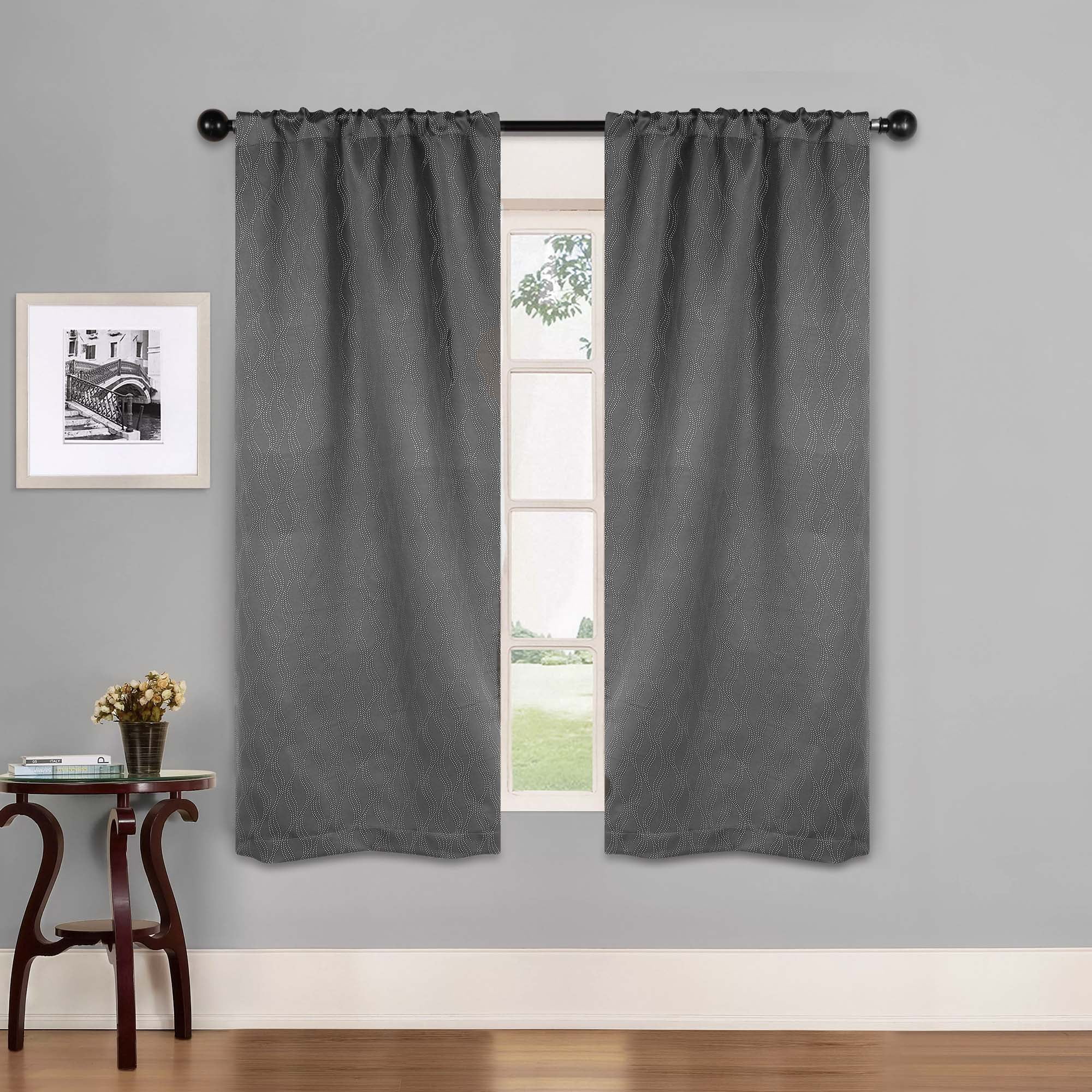 Superior Zuri Blackout Curtains, Rod Pocket, Set of 2, 26" X 63", Charcoal