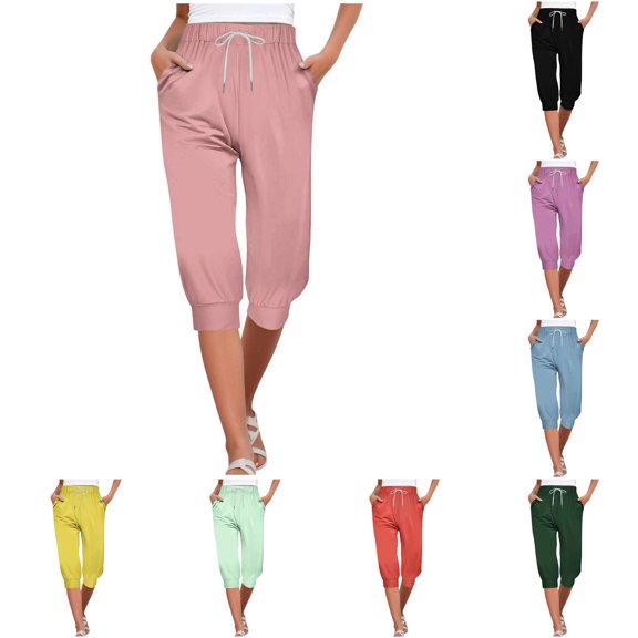 Gunia Capri Pants Women High Waisted Pajama Pants Capris For Casual Print Pants Bottom Drawstring Joggers Casual Pants Summer Pants