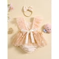 thumbnail image 4 of Musuos Newborn Girl Cute Summer Outfit, 3M 6M 12M 18M Fly Sleeve Flower Embroidery Romper Dress with Bow Hairband Set, 4 of 9