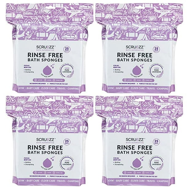 Scrubzz Rinse Free Bath Sponge, No Rinse Bathing Wipes, Lavender