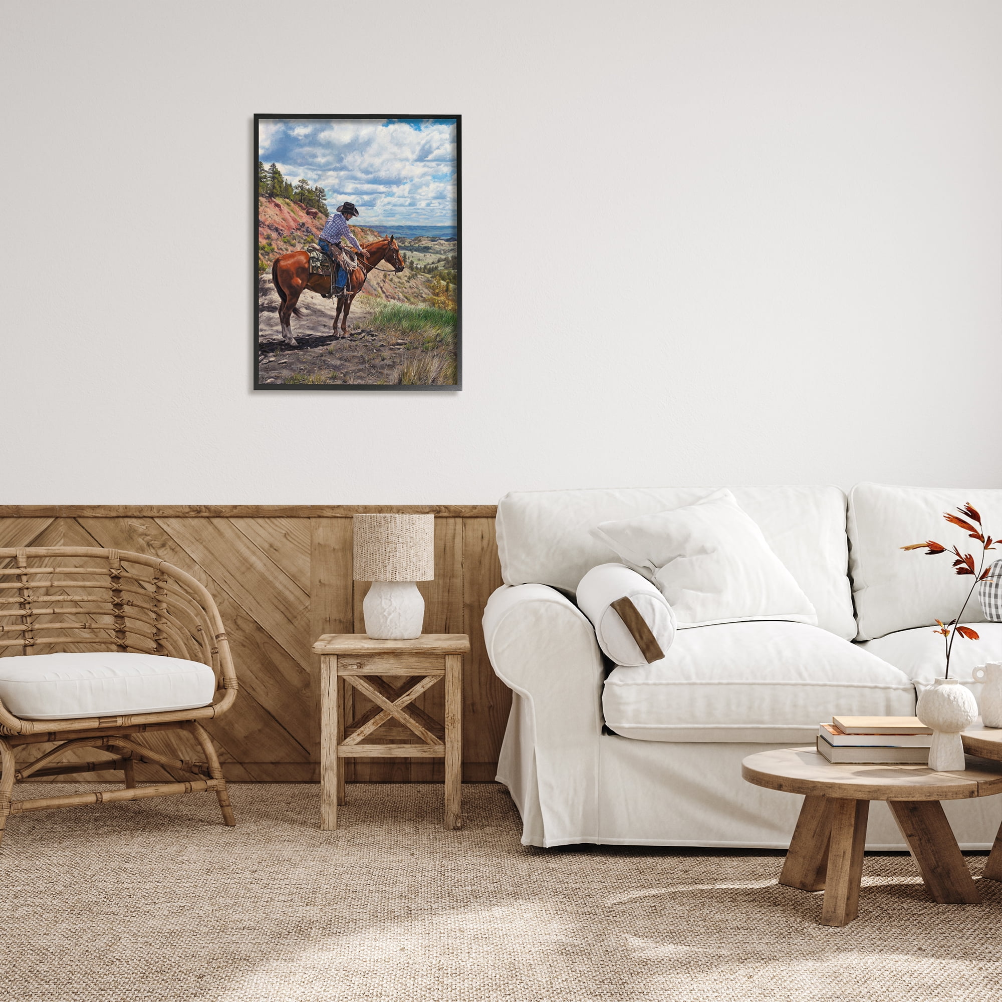 Stupell Industries Cowboy in Ocean Landscape Animals & Insects Painting Black Framed Art Print Wall Art, 24 x 30